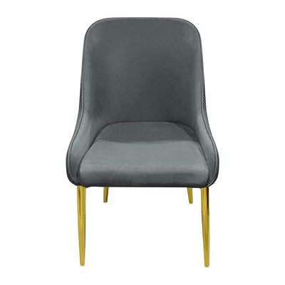 Velvet Upholstered Stainless Steel Armchair with Golden Legs - Dark Grey