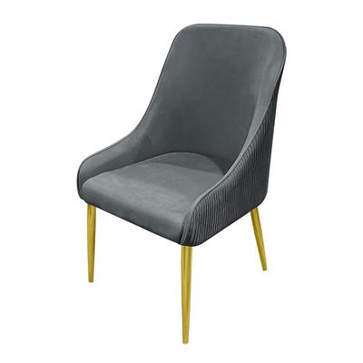 Velvet Upholstered Stainless Steel Armchair with Golden Legs - Dark Grey