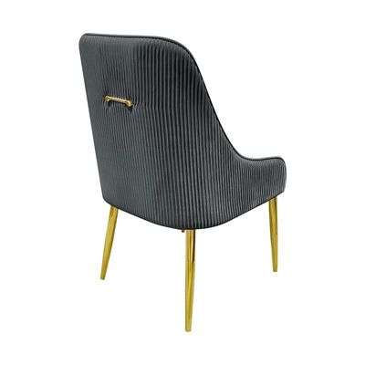 Velvet Upholstered Stainless Steel Armchair with Golden Legs - Dark Grey