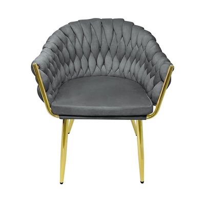 Modern Velvet Upholstered Flannelette Dining Chair with Golden Metal Leg - Grey