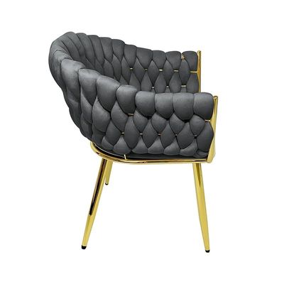 Modern Velvet Upholstered Flannelette Dining Chair with Golden Metal Leg - Grey
