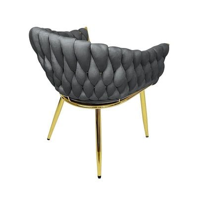 Modern Velvet Upholstered Flannelette Dining Chair with Golden Metal Leg - Grey