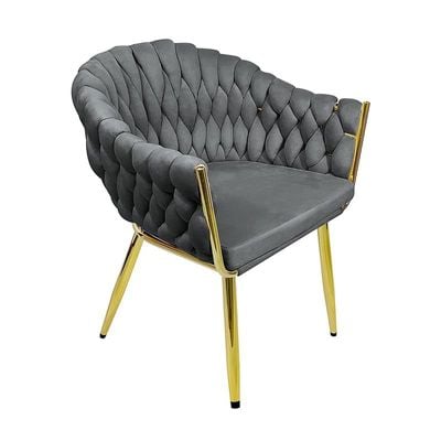 Modern Velvet Upholstered Flannelette Dining Chair with Golden Metal Leg - Grey