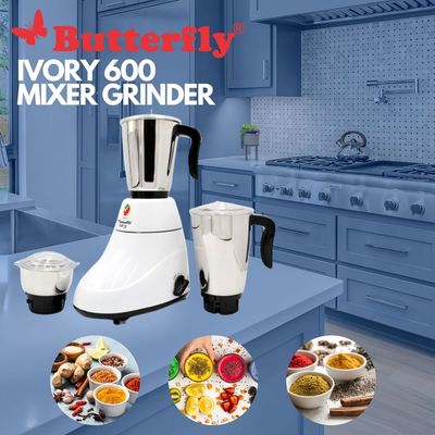 Butterfly Ivory 600-Watt Mixer Grinder with 3 Jars White