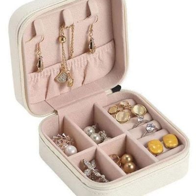 Jewelry Box With Case Mini Ring Storage Organizer, Earrings Holder - Beige