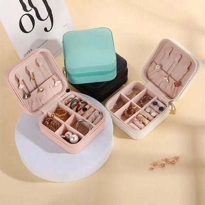 Jewelry Box With Case Mini Ring Storage Organizer, Earrings Holder - Beige