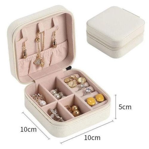 Jewelry Box With Case Mini Ring Storage Organizer, Earrings Holder - Beige