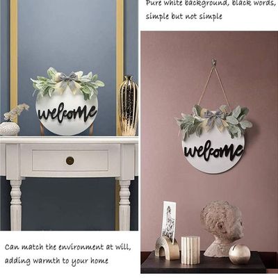 Wreath Theme Hanging Welcome Board Sign - Black And White