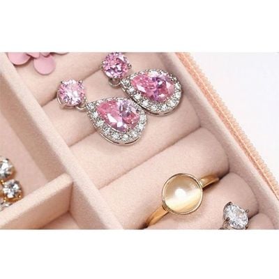 Jewelry Box With Case Mini Ring Storage Organizer, Earrings Holder - Pink