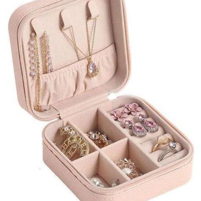 Jewelry Box With Case Mini Ring Storage Organizer, Earrings Holder - Pink