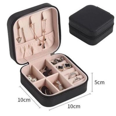 Jewelry Box With Case Mini Ring Storage Organizer, Earrings Holder - Black