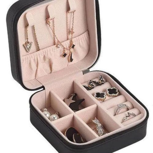 Jewelry Box With Case Mini Ring Storage Organizer, Earrings Holder - Black