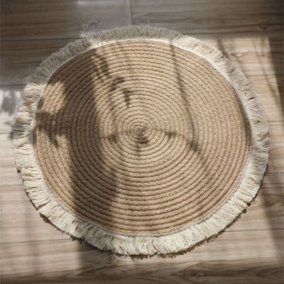 Hand Woven Jute Tassel Round Living Room Carpet With Anti Slip Bottom (Size 80CM)