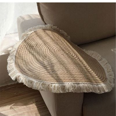 Hand Woven Jute Tassel Round Living Room Carpet With Anti Slip Bottom (Size 80CM)