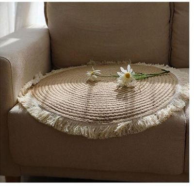 Hand Woven Jute Tassel Round Living Room Carpet With Anti Slip Bottom (Size 80CM)