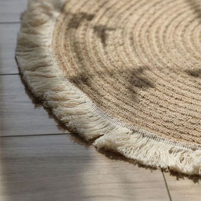 Hand Woven Jute Tassel Round Living Room Carpet With Anti Slip Bottom (Size 80CM)