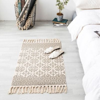 Ethnic Style Handwoven Tassel Carpet for Living Room Bedroom (Size 60-90CM)
