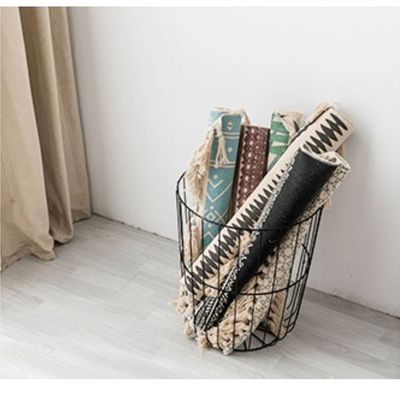 Ethnic Style Handwoven Tassel Carpet for Living Room Bedroom (Size 60-90CM)