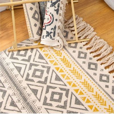 Ethnic Style Handwoven Tassel Carpet For Living Room Bedroom (Size 60-90CM)