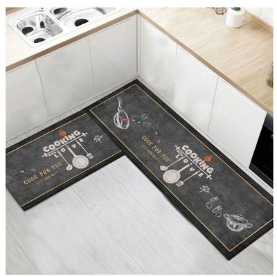 2 PCS Set Large Kitchen Mats With Crystal Velvet Material Absorbent Thick Nonslip Washable Area Rugs For Kitchen Floor Indoor Outdoor Entry Carpet With Beautiful Design (50-80CM And 50-160CM)