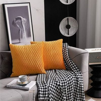 2 PCS Of Velvet Pleated Throw Pillow With Extra Comfort And Modern Luxury Look