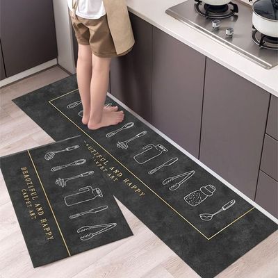 2 PCS Set Large Kitchen Mats With Thick Non Slip Bottom For Kitchen Floor With Beautiful Design (50-80CM And 50-160CM)