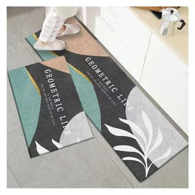 2 PCS Set Large Kitchen Mats With Crystal Velvet Material Absorbent Thick Nonslip Washable Area Rugs For Kitchen Floor Indoor Outdoor Entry Carpet With Beautiful Design (50-80CM And 50-160CM)