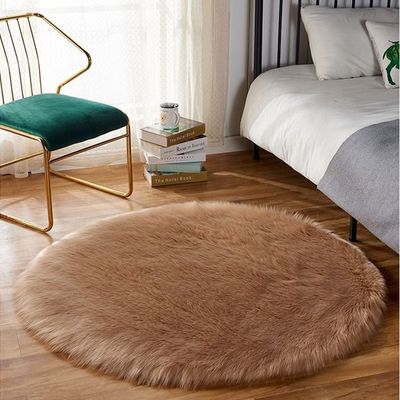 Super Soft Rabbit Fur Round Living Room Carpet With Anti Slip Bottom (Size 80CM)