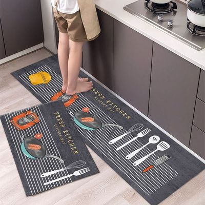 2 PCS Set Large Kitchen Mats with Thick Non-Slip Bottom for Kitchen Floor with Beautiful Design (50-80CM And 50-160CM)