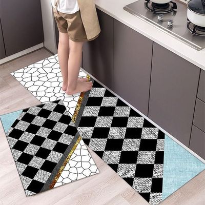 2 PCS Set Kitchen Mats Absorbent Thick Non Slip Washable Area Rugs For Kitchen Floor Indoor Outdoor Entry Carpet With Beautiful Design (40-60CM And 40-120cm)