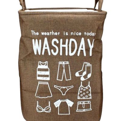 Cotton Washday Printed Laundry Basket Brown/White 48X34Centimeter