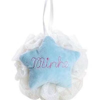 Exfoliating Scrubber Bath Shower Sponge With Embroidery Star Blue/White Free Size