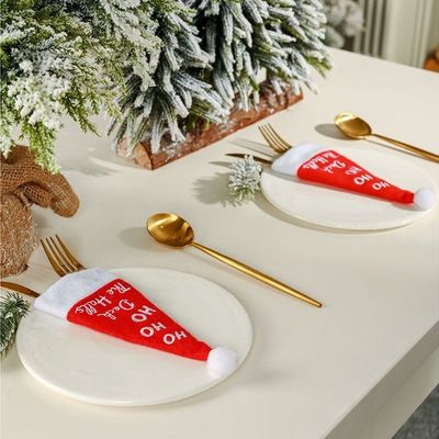 Set Of 4 Christmas Santa Hat Silverware Holder For Dinner Table.