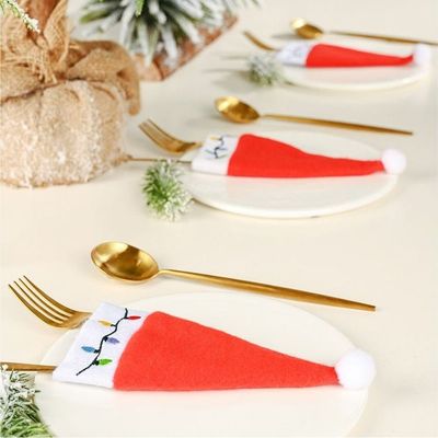 Set Of 4 Christmas Santa Hat Silverware Holder For Dinner Table.