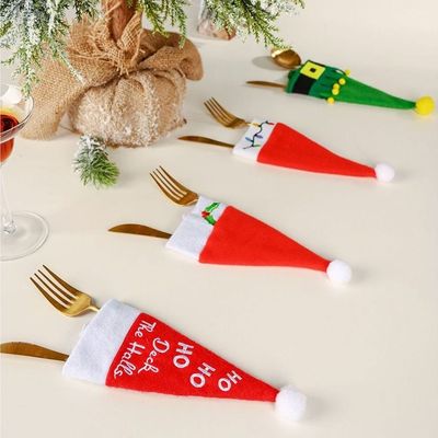 Set Of 4 Christmas Santa Hat Silverware Holder For Dinner Table.