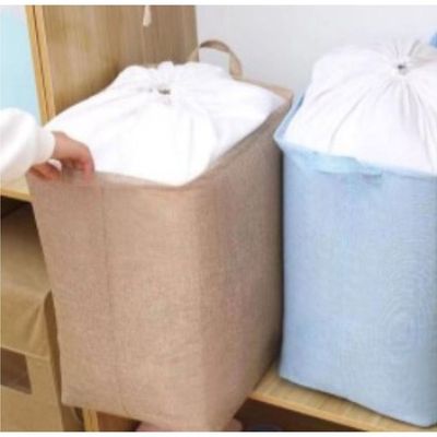 Durable Large Fabric Folding Laundry Bin Clothes Top Adjustable Cover Storage Hamper 75L Grey (50X40X50Cm)