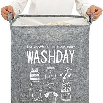 Durable Large Fabric Folding Laundry Bin Clothes Top Adjustable Cover Storage Hamper 75L Grey (50X40X50Cm)