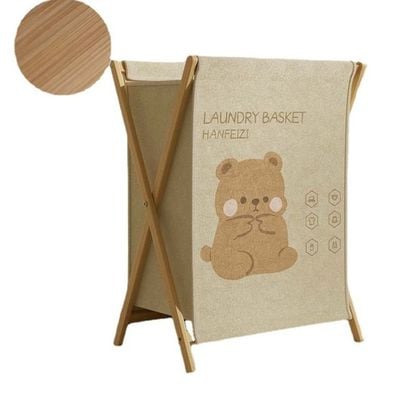 Laundry Basket Hamper For Clothes Storage With Collapsible Bamboo Handle.