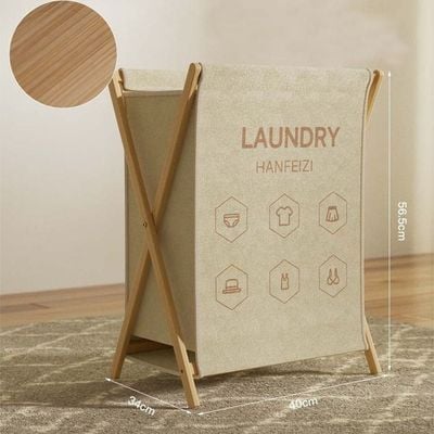 Laundry Basket Hamper For Clothes Storage With Collapsible Bamboo Handle.