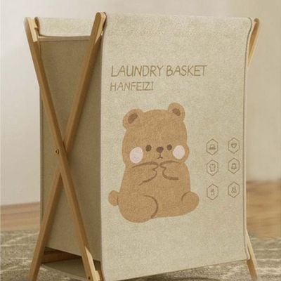 Laundry Basket Hamper For Clothes Storage With Collapsible Bamboo Handle.