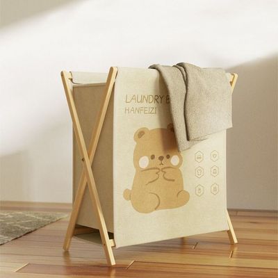 Laundry Basket Hamper For Clothes Storage With Collapsible Bamboo Handle.