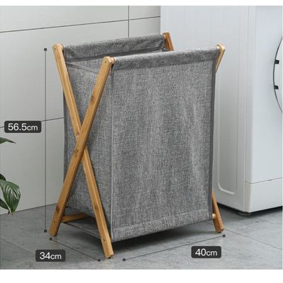 Laundry Basket Hamper For Clothes Storage With Collapsible Bamboo Handle.