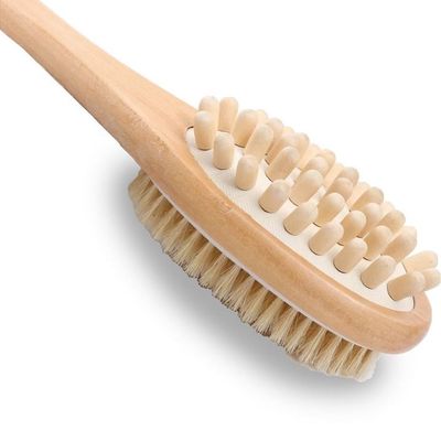 Multipurpose Bath Body Brush With Massage Function And Back Scrubber With Anti Slip Long Bamboo Handle