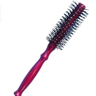Hair Roller Comb Brush With Wooden Handle With Soft Tip Bristles.