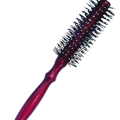 Hair Roller Comb Brush With Wooden Handle With Soft Tip Bristles.
