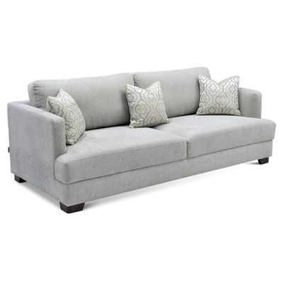 Noah 3-Seater Fabric Sofa-Grey with Wooden Leg