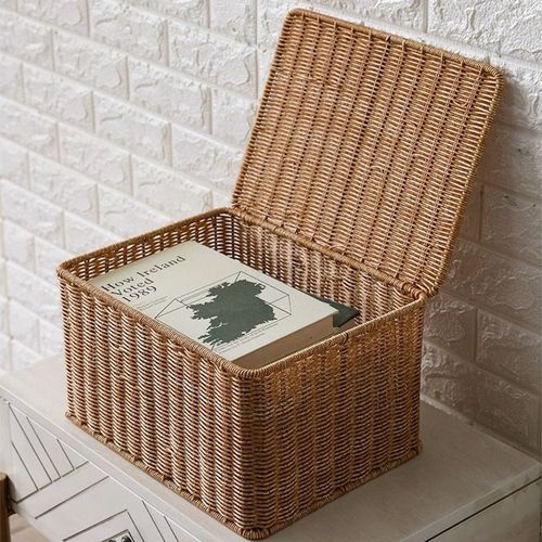 Hand Woven High Quality Rattan Storage Basket With Closure (Size 29-21-15CM)