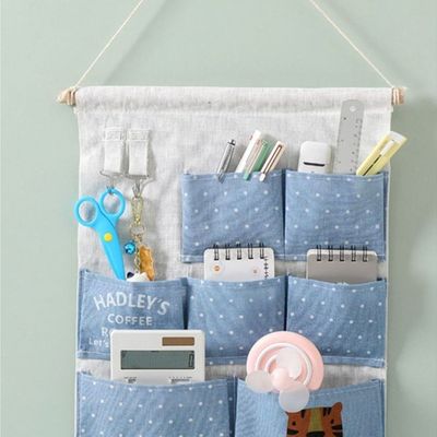 Hanging Storage Bags Wall Mount Closet Organizer With Different Sized Pockets Made With High Quality Linen Cotton Fabric (Size 35-48CM)
