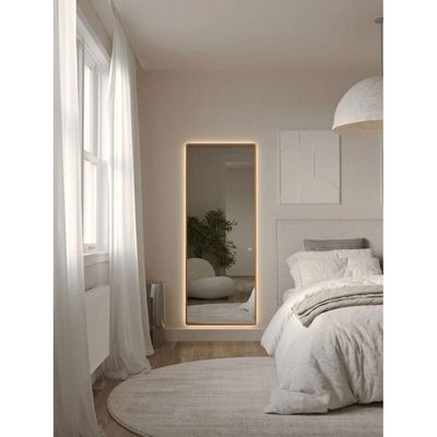 Backlit Rounded Corners Rectangular Gold Mirror 