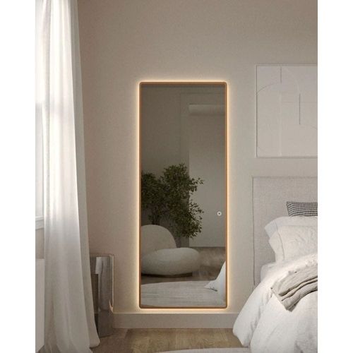 Backlit Rounded Corners Rectangular Gold Mirror 